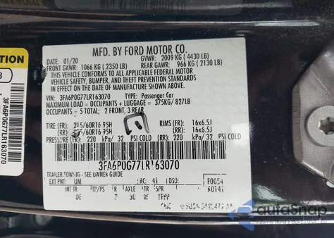 2020 Ford Fusion S из США, поврежденный, VIN 3FA6P0G77LR163070